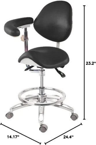 Vista 2 de Silla de sillín móvil de lujo de lujo PU cuero asistente médico taburetes oficina silla negra (negro)