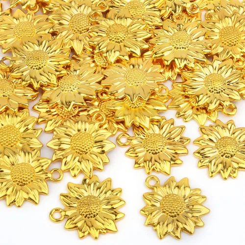 Vista 4 de BronaGrand 60pcs Sunflower Pendant Charms Alloy Sunflower Bead Charms Flower Charms Pendants Craft Supplies for DIY Jewelry Earrings Necklace