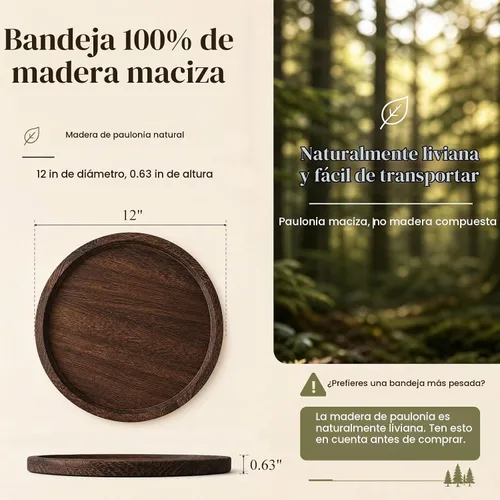 Vista 7 de DomeStar Bandeja rústica de madera maciza marrón de 12 pulgadas