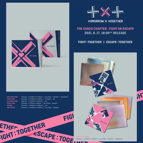 Vista 2 de TOMORROW X TOGETHER TXT THE CHAOS CHAPTER FIGHT OR ESCAPE TOGETHER Ver. +Extra Photocard and Sticker (ESCAPE TOGETHER) (BHE0086)