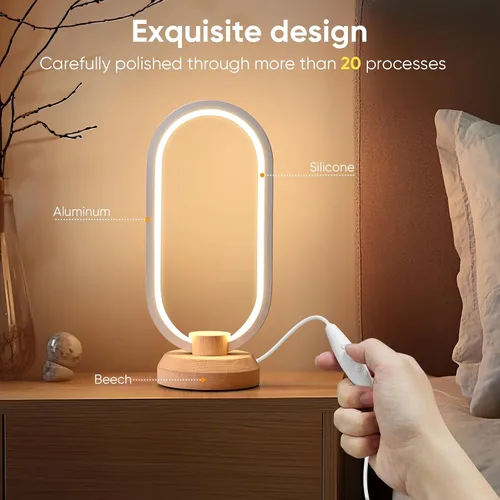 Vista 2 de LONRISWAY Lámpara de escritorio moderna lámpara de mesa de madera LED, luz de noche de noche de noche, iluminación LED regulable, decoración