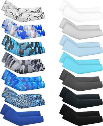 Vista 9 de Mepase 14 pares de mangas para brazos para niños, con protección UV, brazo de enfriamiento de compresión, cubierta deportiva para niños, béisbol