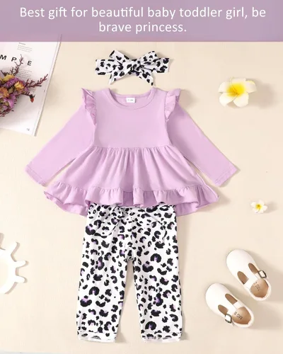 Vista 2 de NZRVAWS Baby Girl Clothes Toddler Girl Outfit 3 6 12 18 24 Months 2T 3T Clothing Fall Winter Shirt Long Pant Clothing