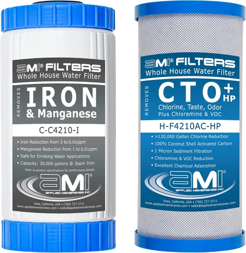 Vista 9 de APPLIED MEMBRANES INC. Juego de cartuchos de filtro de repuesto para filtro de agua para toda la casa, 2 filtros de sedimentos y bloques de carbono