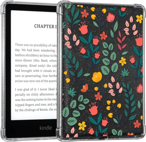 Vista 21 de CoBak Funda transparente exclusiva para Kindle de 6 pulgadas 2024 y 2022 Azul Flores