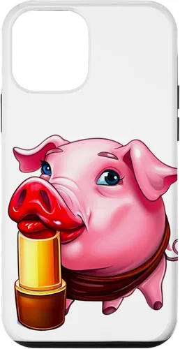 Vista 16 de Funda para iPhone 17 con lápiz labial para niñas en un cerdo