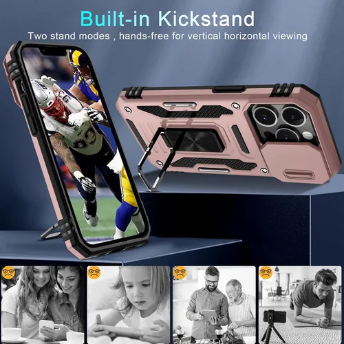 Vista 362 de DEERLAMN Funda para iPhone Xs Max con funda deslizante para cámara + protector de pantalla, soporte giratorio de anillo de grado militar a prueba