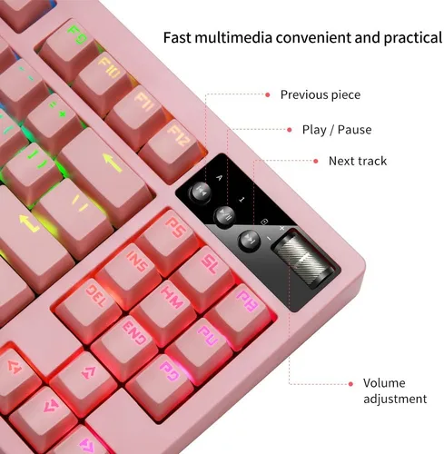 Vista 5 de Pink Wireless RGB Mechanical Gaming Keyboard and Mouse Combo Backlit, Rechargeable Blue Switches Long
