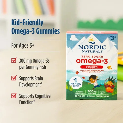 Vista 3 de Nordic Naturals Nordic Omega-3 Fishies, Tutti Frutti - 36 Fishies - 300 mg de Omega-3 totales con EPA y DHA - Cerebro saludable, estado de ánimo