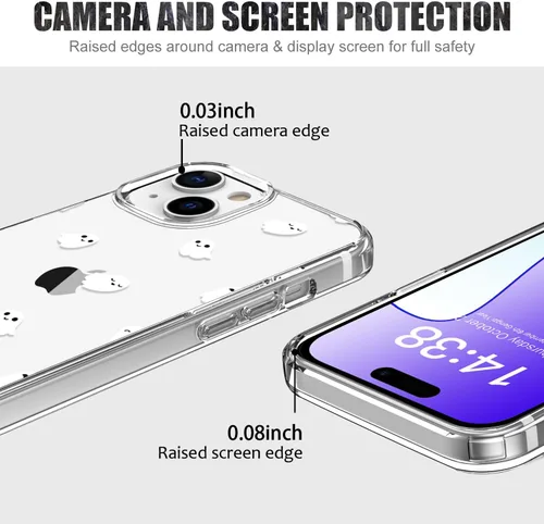 Vista 4 de LUHOURI Funda para iPhone 15 Plus con protector de pantalla, acrílico transparente Funda protectora de carga inalámbrica, ajuste delgado, diseños