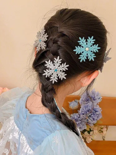 Vista 3 de 8 piezas de pinzas para el cabello con copo de nieve azul y blanco, accesorios para el cabello de Navidad para mujeres, lazo de Navidad para el Azul