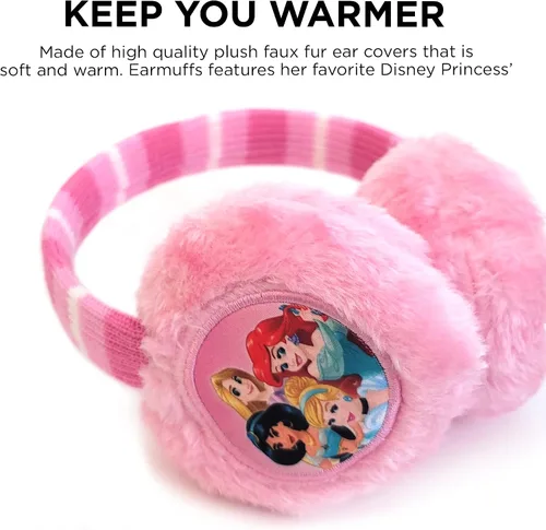 Vista 4 de Disney Juego de calentadores de orejeras de invierno y guantes para niños felpa de princesa rosa niñas pequeñas edades de 4 a 7 años Rosado