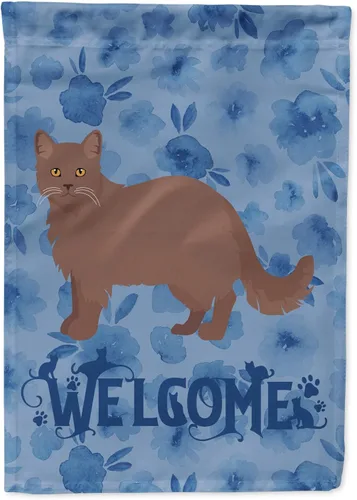 Vista 198 de Caroline's Treasures CK4813CHF - Bandera de bienvenida con gato abisinio azul, manga grande, para porche, para colgar en la pared, poliéster