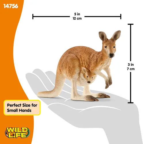 Vista 4 de Schleich Figura de animal canguro de vida salvaje, figura detallada de juguete de canguro de animales salvajes, duradera para educación y juego