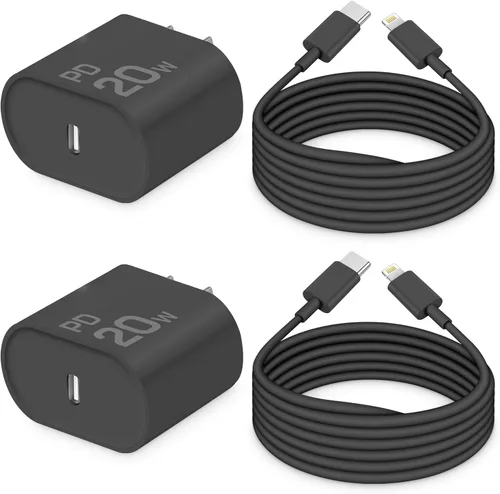 Vista 11 de CXX Cargador para iPhone de 20 W de carga rápida [certificado MFi, paquete de 2] bloque USB-C PD y cable de 6 pies compatible con iPhone Negro