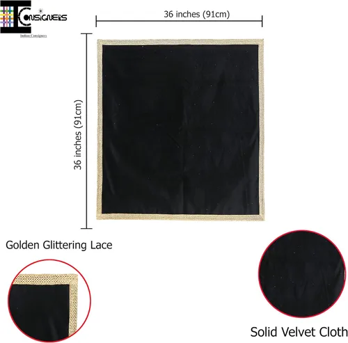 Vista 7 de Indian Consigners Pequeño paño de terciopelo de color sólido para uso multiusos (negro)