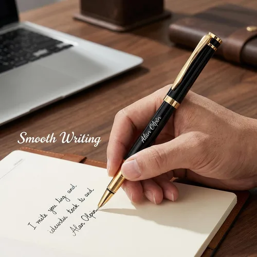 Vista 2 de Ancolo Bolígrafos Negros Personalizados para Negocios Ejecutivos - Punta Media con 10 Recambios de Tinta Negra Personalizados con Tu Nombre