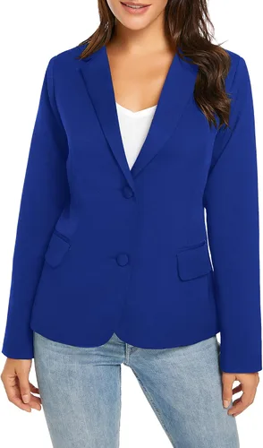 Vista 18 de Luvamia - Chaqueta Blazer para Mujer, de Manga Larga, Cuello con Solapas, Botón de Cuello, con Bolsillos Un nuevo botón negro