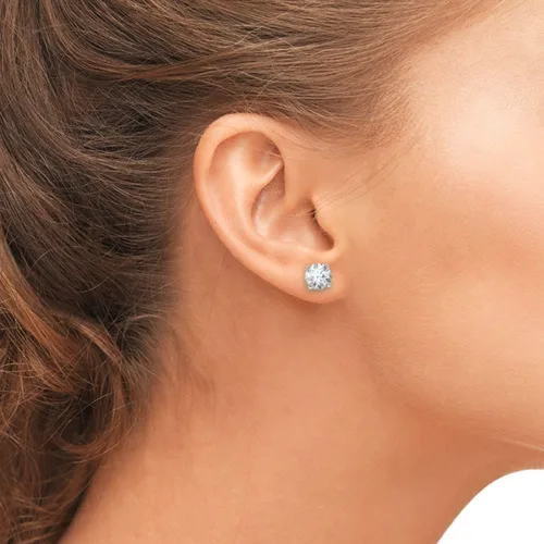 Vista 5 de Pendientes de tuerca con diamante de corte redondo de 1 quilate natural de 4 puntas en oro blanco de 14 quilates