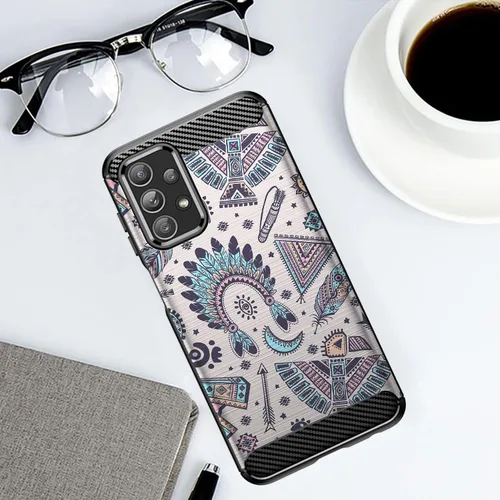 Vista 4 de CasesOnDeck Funda compatible con [Samsung Galaxy A23 5G / A23] Tribal Floral Mate TPU Flexible Fibra de Carbono Textura (Azul Tribal)
