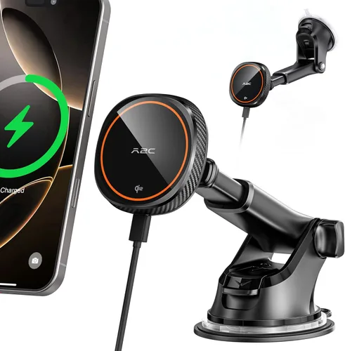 Vista 9 de APPS2Car - Soporte magnético para automóvil, tablero de instrumentos y parabrisas con ventosa con brazo telescópico, soporte magnético para teléfono