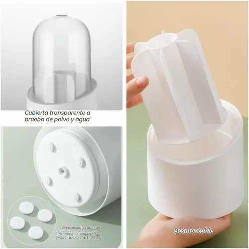 Vista 8 de Fantasee Organizador de brochas de maquillaje giratorio de 360°, almacenamiento de 7 compartimentos con cubierta transparente a prueba de polvo