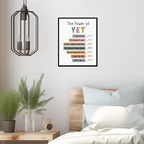 Vista 2 de The Power of Yet Print - Póster de terapia de oficina, decoración de pared para habitación de niños, póster bohemio para aula, mentalidad
