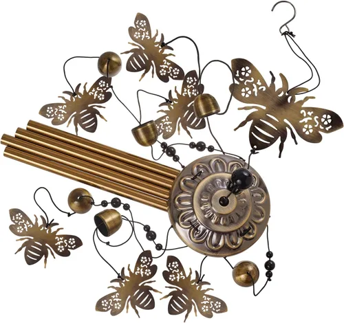 Vista 4 de Campanillas de viento de abejas para exteriores, regalos para mamá - Campanas conmemorativas de bronce, atrapavientos de simpatía móvil, decoración