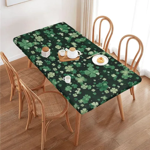 Vista 27 de Fiokroo Mantel con estampado a cuadros blancos y negros con borde elástico, mantel redondo de ajedrez, lavable, reutilizable, para cocina, comedor