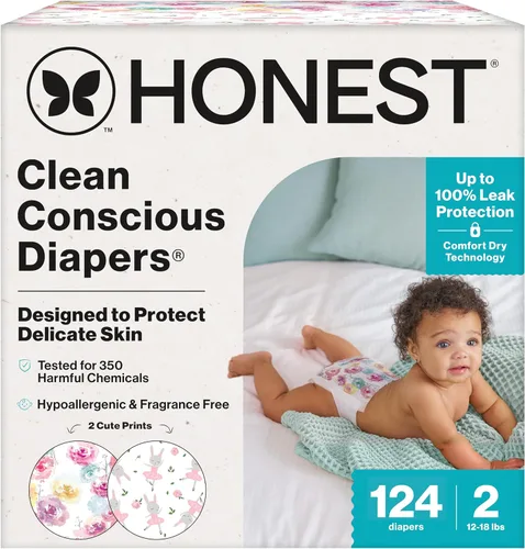 Vista 10 de The Honest Company Comfort Dry Pañales desechables para piel sensible, hasta 100% a prueba de fugas, hipoalergénicos, sin fragancia, Turtle Time