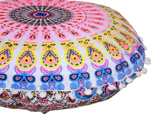 Vista 23 de CRAFT KALA - Funda de cojín redonda de 22" con mandala bohemio para meditación, para sala, asientos, pufs, para sala de estar, sala de yoga, hogar