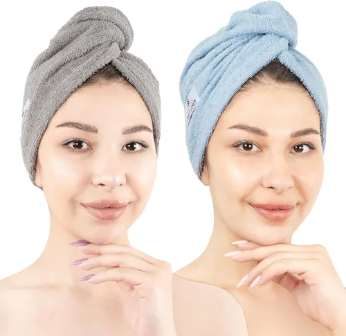 Vista 20 de American Soft Linen Toallas de pelo 100 % algodón para mujer, gorro de toalla de pelo, turbante de algodón para cabello largo y rizado Beige