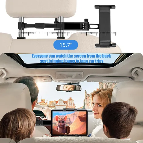 Vista 5 de Soporte para tablet para reposacabezas de automóvil, soporte plegable compatible con iPad de 6 a 13 pulgadas, Air, Mini, Switch, rotación ajustable