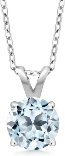 Vista 111 de Gem Stone King Collar con colgante solitario de plata de ley 925 de 0.236 in con piedra natal redonda Collar de 4 puntas para mujer Con cadena