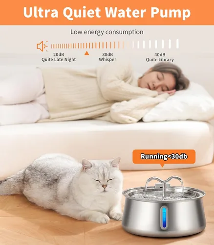 Vista 5 de Fuente de agua para gatos de acero inoxidable: fuente para gatos de gran capacidad de 135 oz/4 litros con ventana de agua, fuente para mascotas
