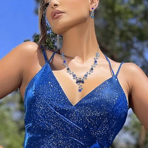 Vista 2 de BriLove Juego de collar con colgante de cristal y flores para mujer, joyería de boda para novia, Cristal Metal