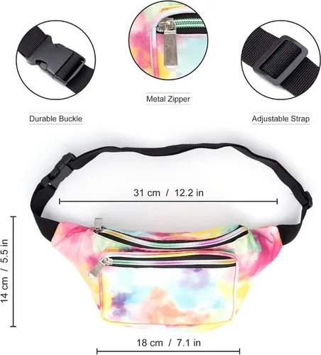 Vista 6 de Rianbow holográfico de color degradado para mujer, gran cangurera para juegos, conciertos, rave, festivales, viajes, Color degradado colorido