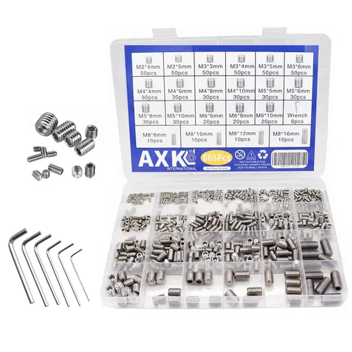 Vista 8 de AXK 200 tornillos de acero de aleación de óxido negro, puntas planas, sujetadores hexagonales M3-M8 sin cabeza para torno y accesorios pesados