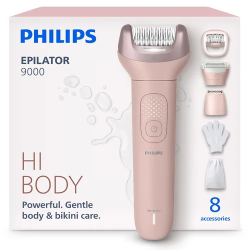 Vista 9 de Philips Depiladora Serie 8000 - Depiladora eléctrica inalámbrica en seco y húmedo, depiladora para piernas y cuerpo, con ProGuide, 3 accesorios, 60