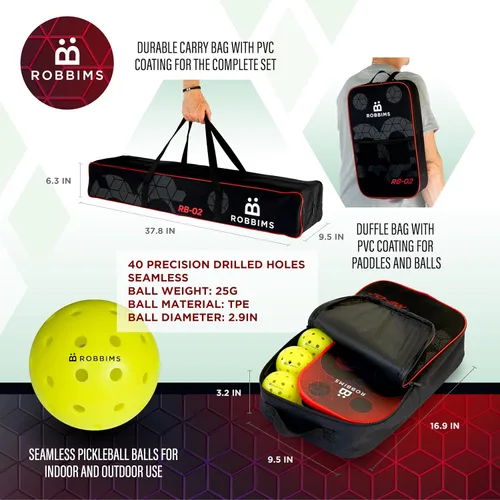 Vista 5 de Juego de pickleball con red 4 paletas de fibra de carbono aprobadas por Pickleball de EE. UU., sistema de red portátil de tamaño regulador, 8