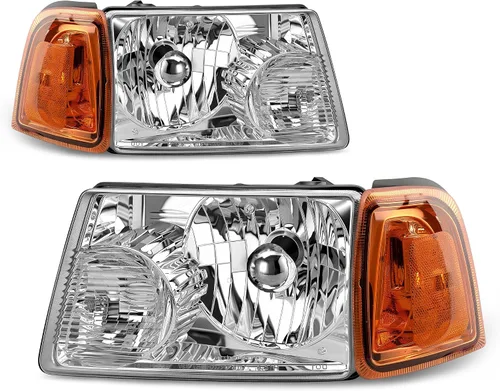 Vista 12 de Conjunto de repuesto de faros delanteros para Ford Explorer. Reflectores ámbar, carcasa cromada