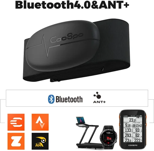 Vista 4 de COOSPO Banda de monitorización de frecuencia cardíaca para el pecho, sensor de frecuencia cardíaca Bluetooth ANT+ con batería de 400H, HRM