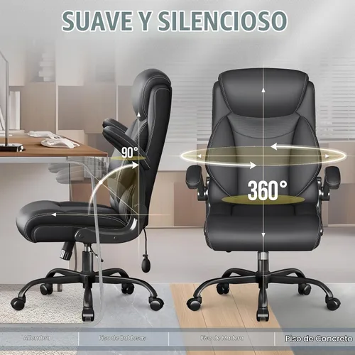Vista 7 de Silla ergonómica de oficina, silla de computadora de escritorio en casa, silla ejecutiva de respaldo alto, silla cómoda de cuero acolchado