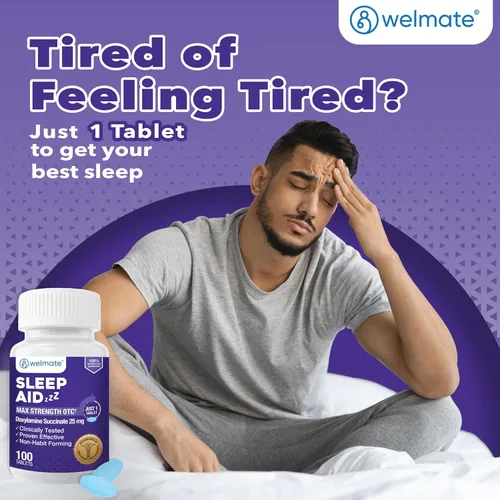 Vista 3 de WELMATE - Ayuda para dormir nocturno - Succinato de doxilamina 25 mg - para adultos y niños mayores de 12 años - 100 tabletas