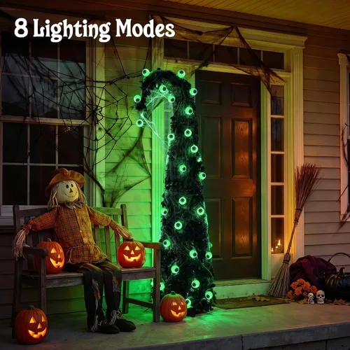 Vista 3 de Brizled Prelit Black Halloween Tree, 5 ft Lighted Fall Tree with Lights