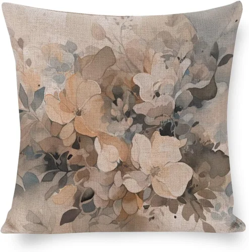 Vista 9 de Fundas de cojín cuadradas para exteriores, primavera, verano, margaritas, hojas florales, acuarela, Janne Kahila, floral, estilo gris claro