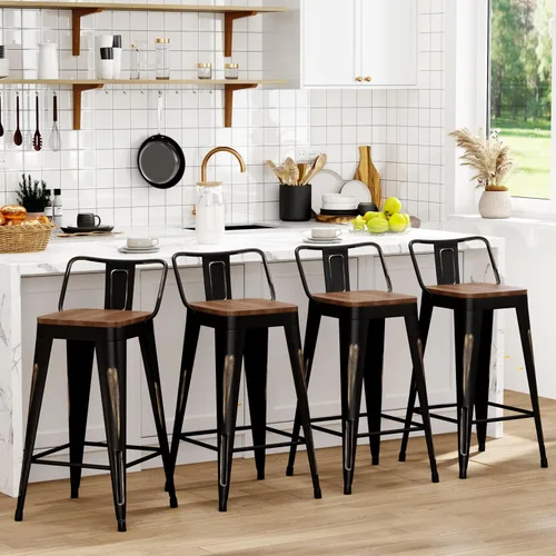 Vista 10 de WENTMENT Juego de 4 taburetes de bar de metal con respaldo extraíble de 24 pulgadas con asiento de madera, color negro