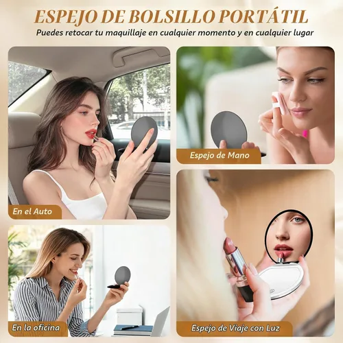 Vista 2 de Kakuje Espejo compacto con luz, espejo de bolsillo LED de aumento 1X/3X con cable de datos USB, mini espejo para bolso, bolsillo, viaje y regalo