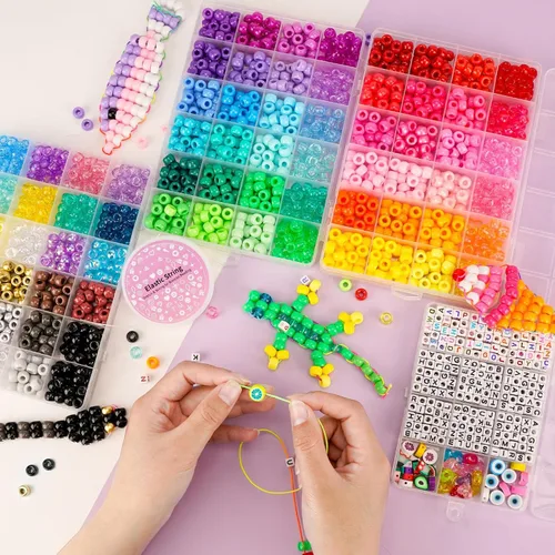Vista 3 de Kit de fabricación de pulseras de amistad con 2400 cuentas de pony, 72 colores, 9 mm, cuentas de arcoíris Kandi a granel, cuentas de letras