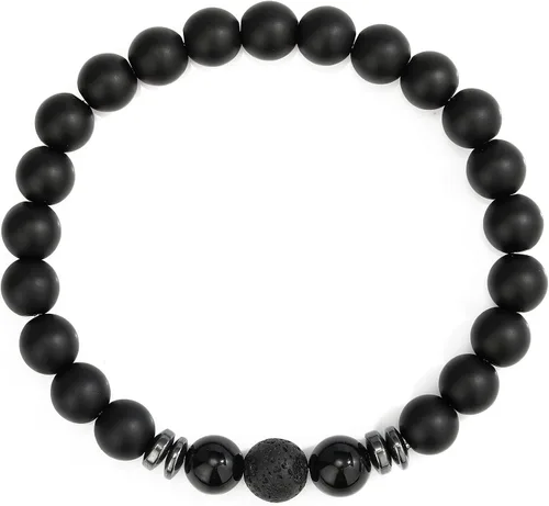 Vista 9 de MengPa - Pulseras de cuentas con cuentas de piedra volcánica mate y roca de lava, elástica, para hombre y mujer